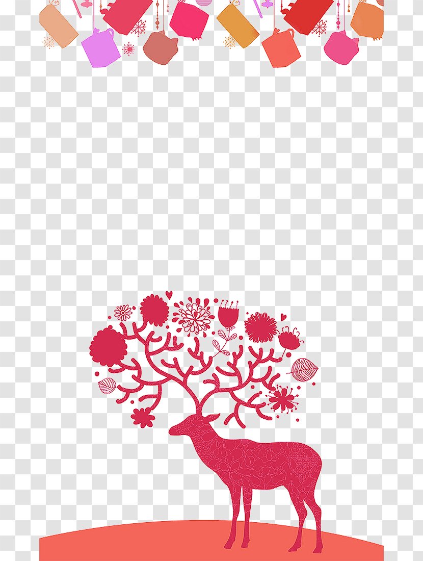 Red Deer Elk Christmas Poster - Flower Transparent PNG