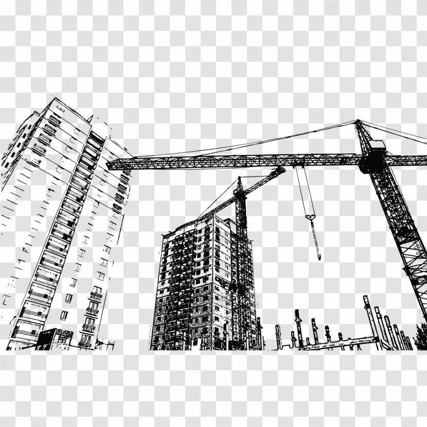 Building Architectural Engineering Project - Monochrome - Pen Drawing Line Art Drawings Transparent PNG