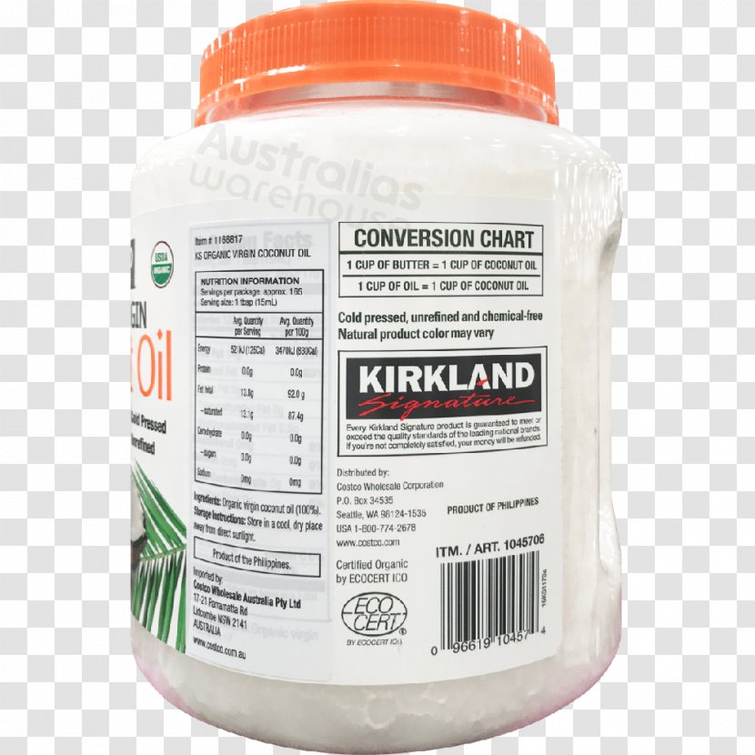 Kirkland Organic Food Coconut Oil Transparent PNG