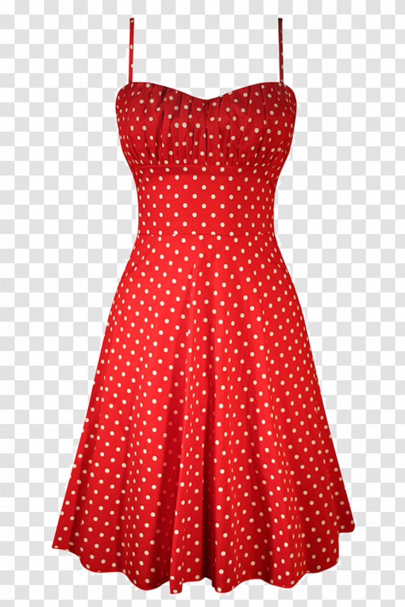 1950s Polka Dot Dress Clothing Skirt - Cartoon - Red Clothes Transparent PNG