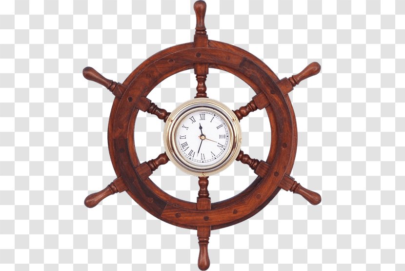 Ship's Wheel Brass Clock Wood - Ship - Real Pirate Anchor Transparent PNG