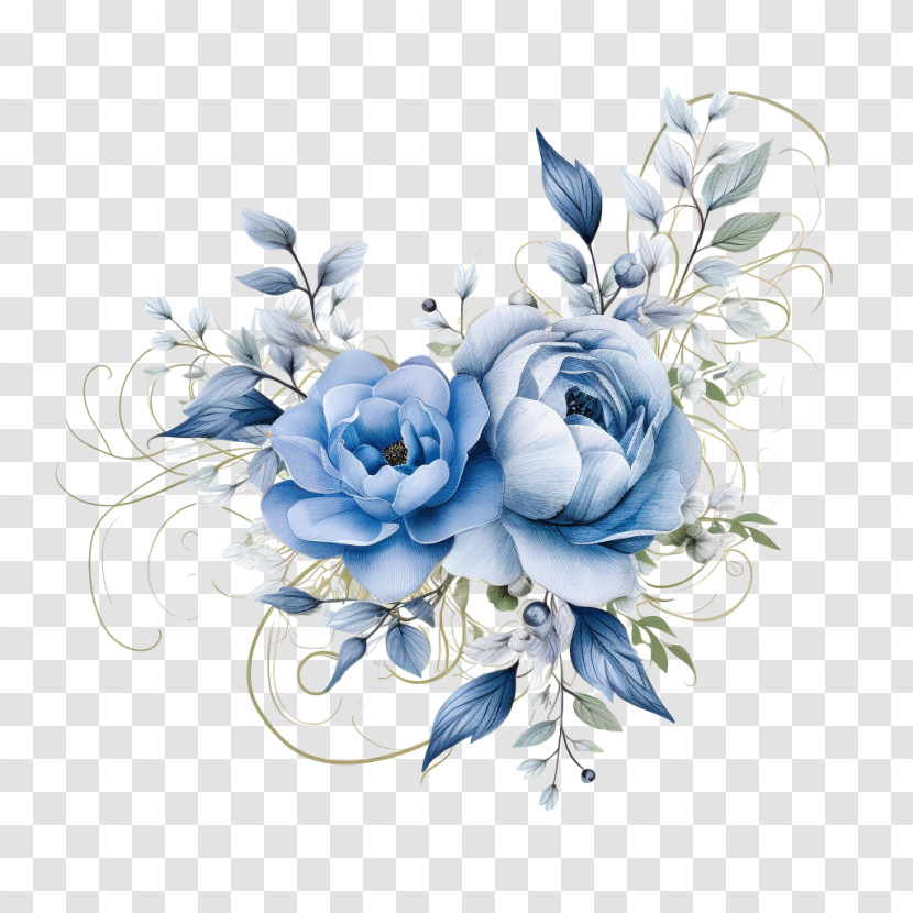 Wedding Flower - Elegant Blue Floral Bouquet Design Transparent PNG