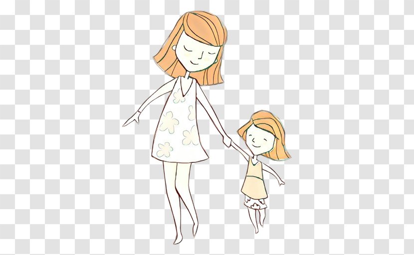Cartoon Drawing Mother Image Daughter - Standing Transparent PNG
