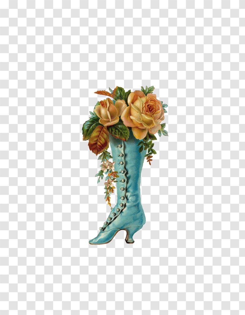 Victorian Era Shoe Boot Flower Clip Art - Greeting Note Cards Transparent PNG