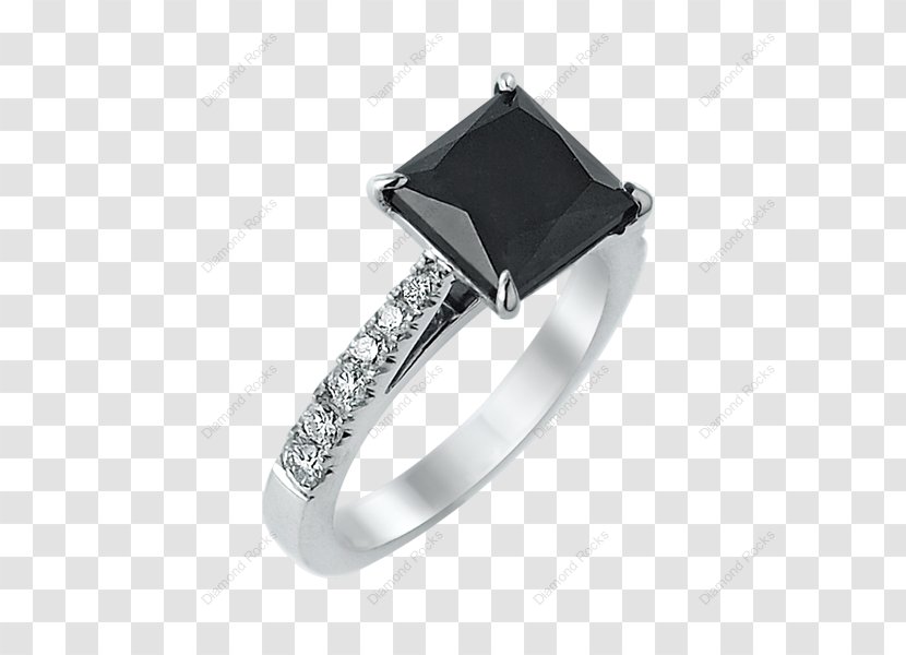 Engagement Ring Solitaire Brilliant Diamond - Wedding - Black Gold Settings Transparent PNG