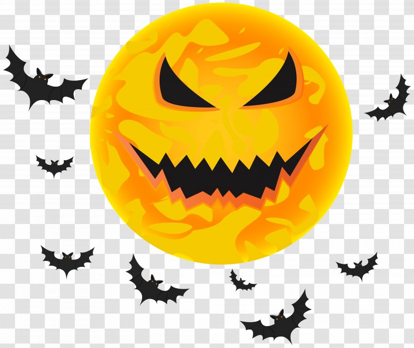 Halloween Black Moon Clip Art - Emoticon - Yellow And Bats Transparent Image Transparent PNG