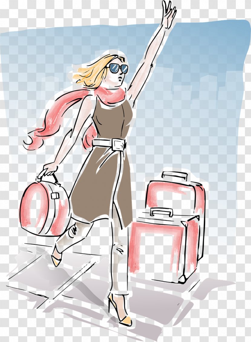 Travel Suitcase Woman - Cartoon - Luggage Transparent PNG