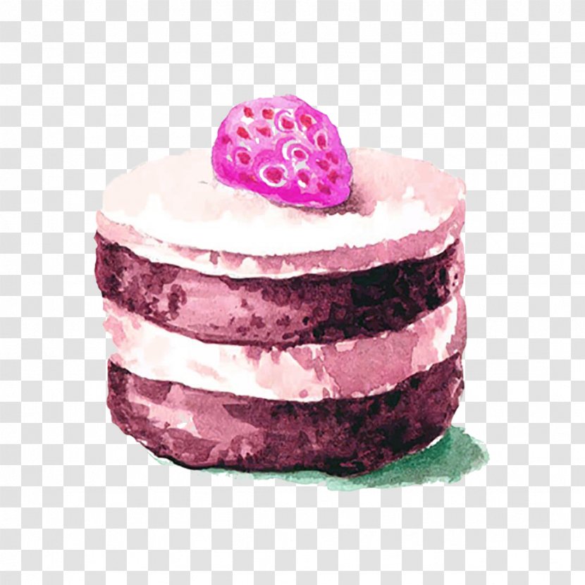 Cupcake Mooncake Watercolor Painting - Art - Strawberry Cake Picture Material Transparent PNG