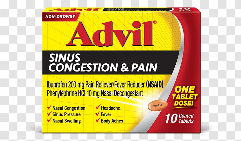 Nasal Congestion Ibuprofen Paranasal Sinuses Ache Decongestant - Yellow - Tablet Transparent PNG