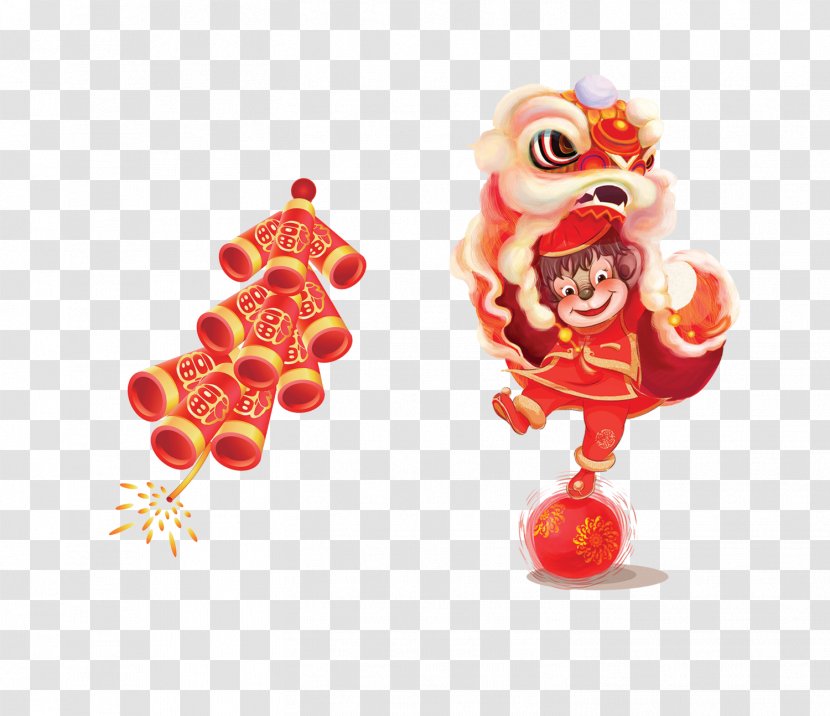 Lion Dance Illustration - Food - Cartoon Version Of Firecrackers And Transparent PNG
