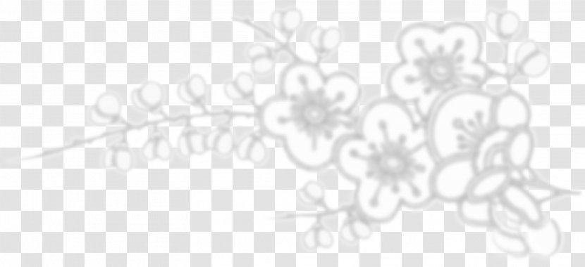 White Line Art Black Pattern - Text - Plum Flower Transparent PNG