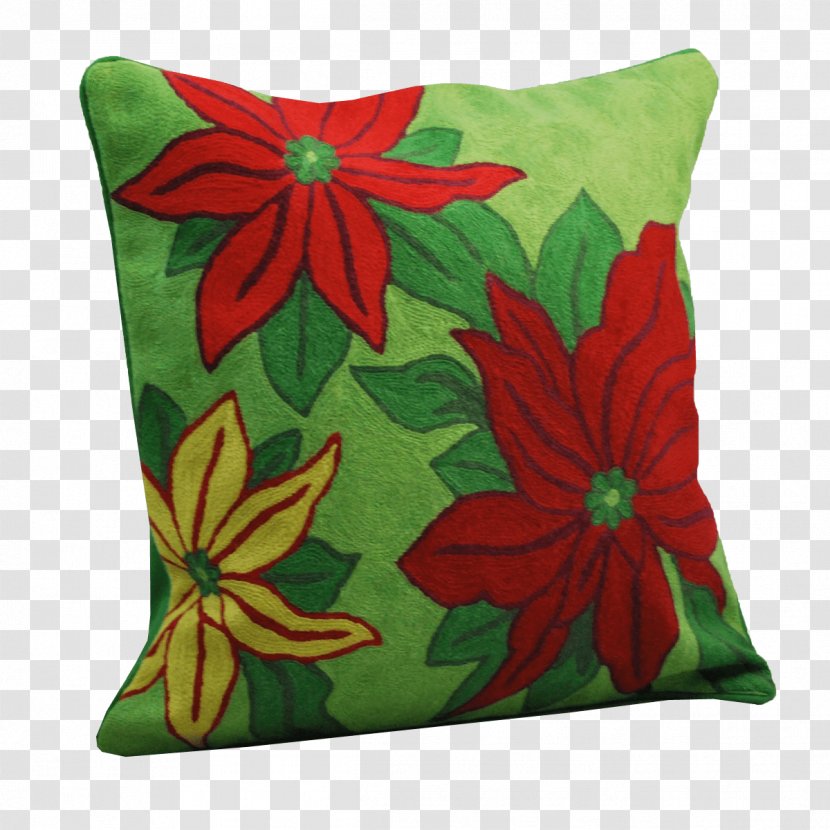 Throw Pillows Cushion Poinsettia Crewel Embroidery - Pillow Transparent PNG