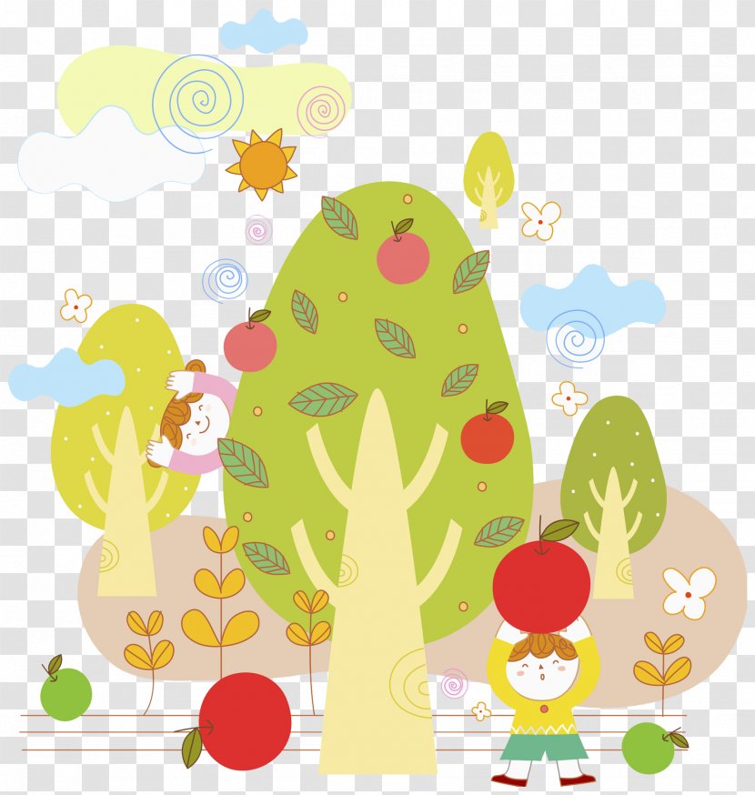 Child Apple Cartoon - Green - Pick Apples, Children Transparent PNG