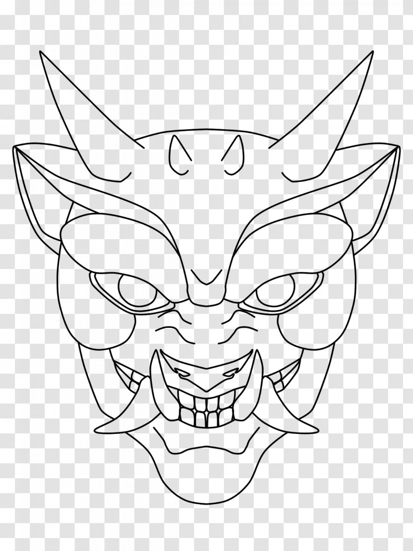 Oni Line Art Drawing Guy Fawkes Mask Legendary Creature - Silhouette - JAPAN MASK Transparent PNG