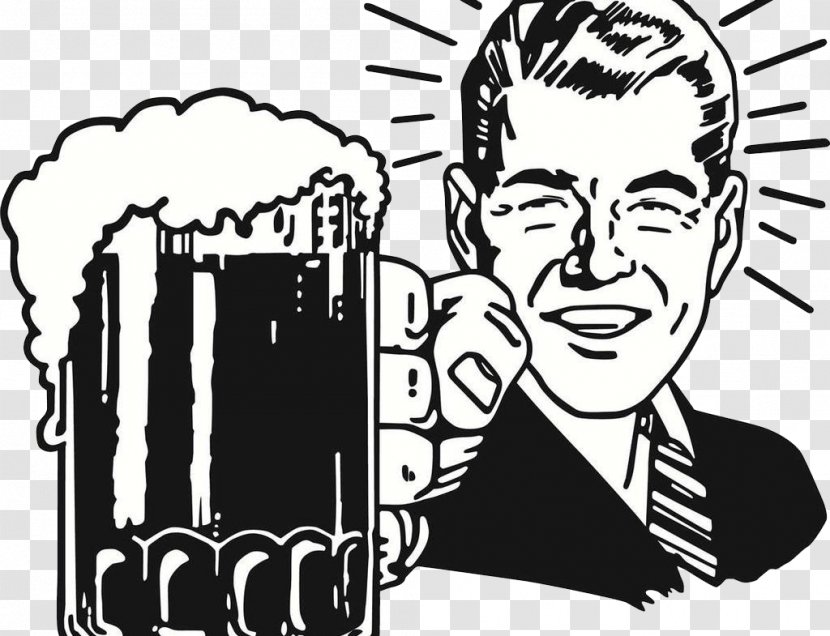 Beer Ale Clip Art - Black And White - Cheers Up The Man Transparent PNG
