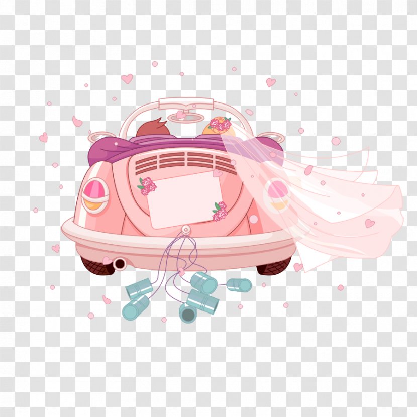 Wedding Invitation Marriage Clip Art - Cartoon Pink Romantic Car Transparent PNG