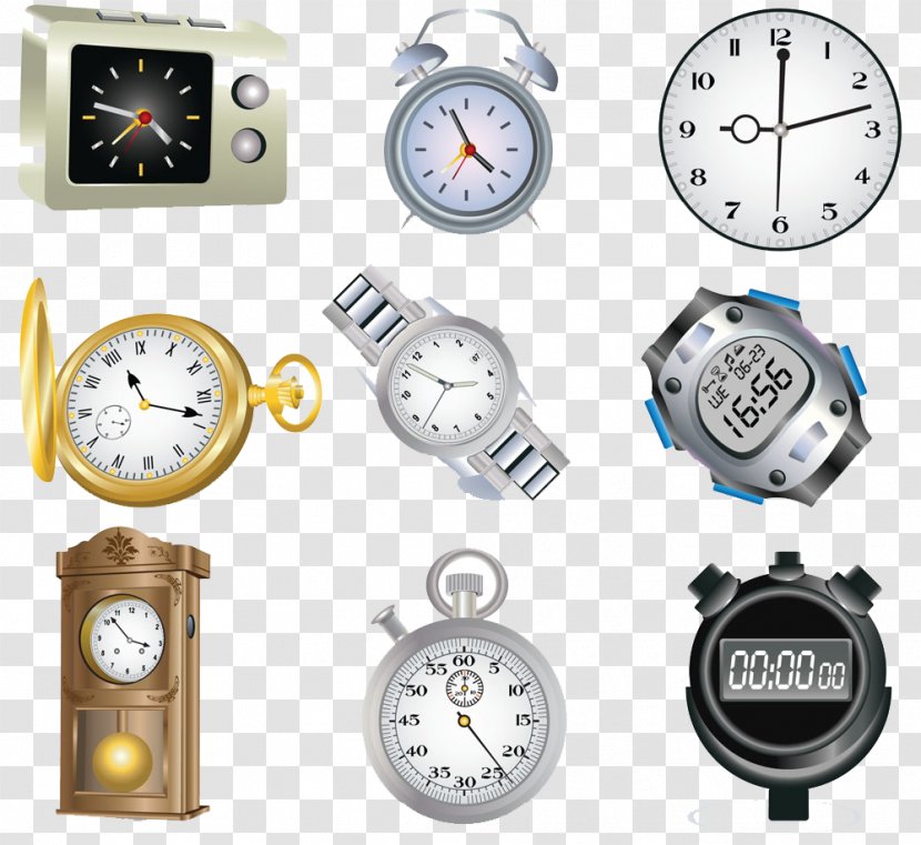 Clock Watch Euclidean Vector Clip Art - Hand-painted Collection Transparent PNG