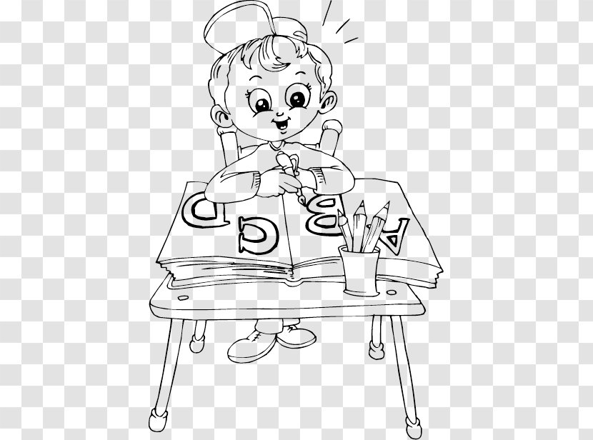 Coloring Book School Pupil Child - Cartoon - Sitting At Desk Transparent PNG