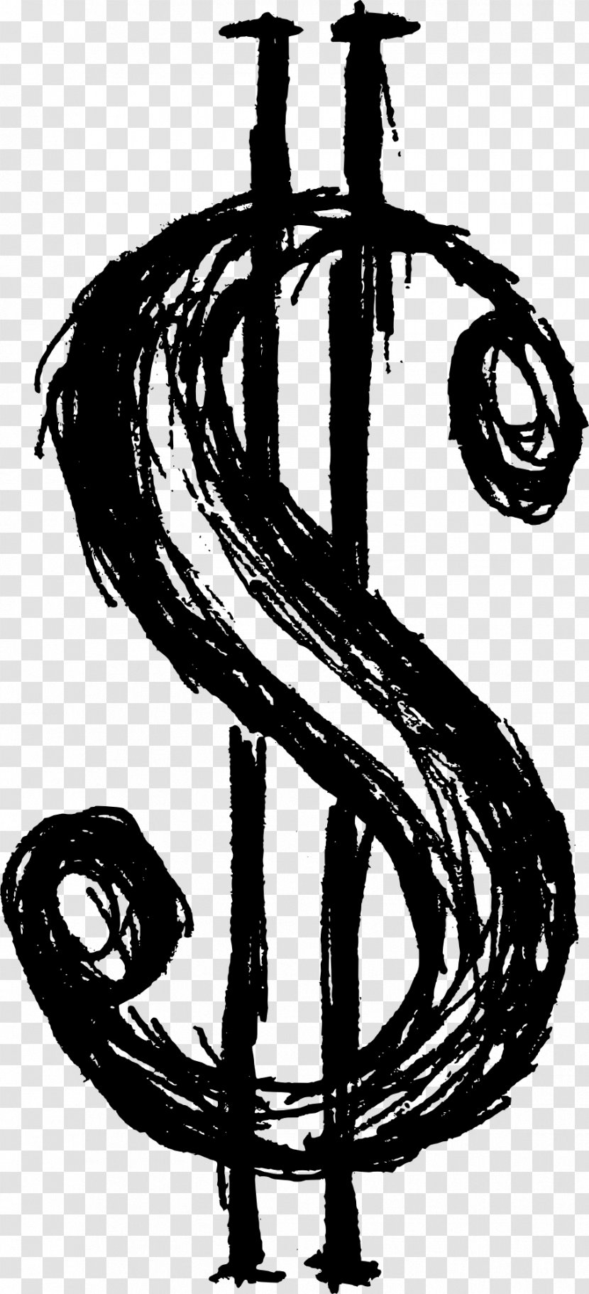 Dollar Sign Drawing Currency Symbol - Black And White - Doodle Transparent PNG