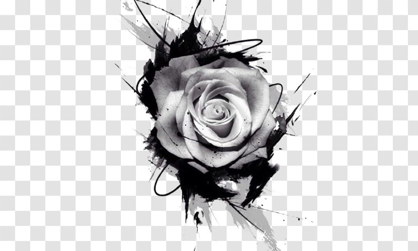 Tattoo Drawing Rose Pink - Black And White - Pattern Transparent PNG