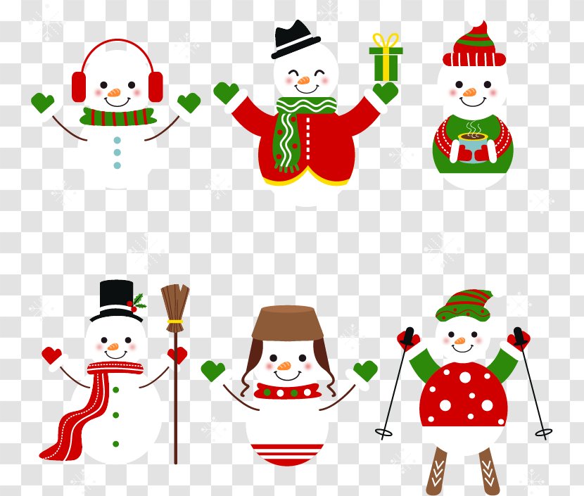 Snowman Clip Art - Christmas Decoration - 6 Cute Smiling Transparent PNG