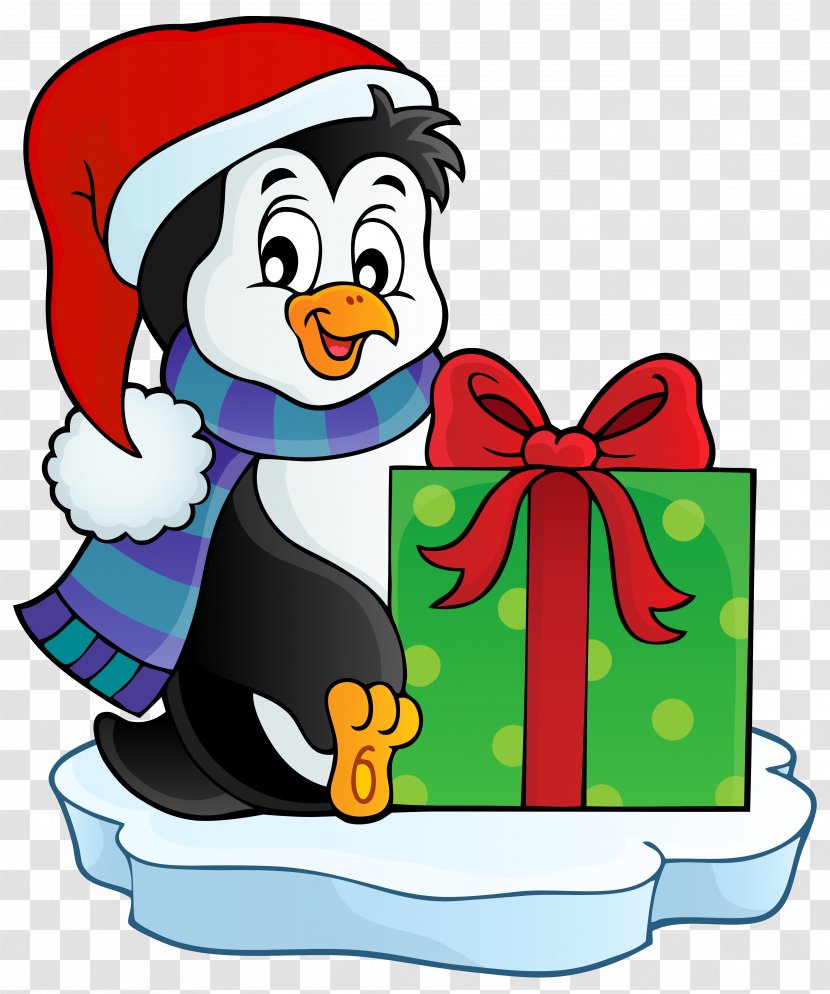 Penguin Santa Claus Christmas Gift Clip Art - Card - Penguins Transparent PNG