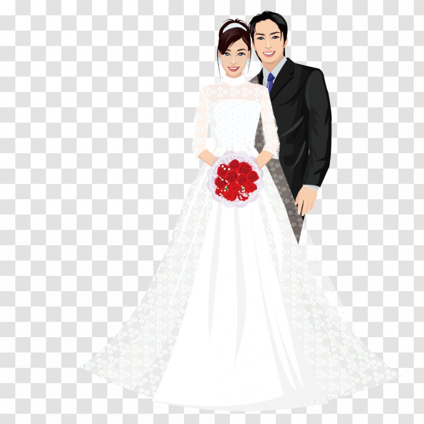 Wedding Dress Bride Marriage Illustration - Tree - Take Roses Couple Photographs Transparent PNG