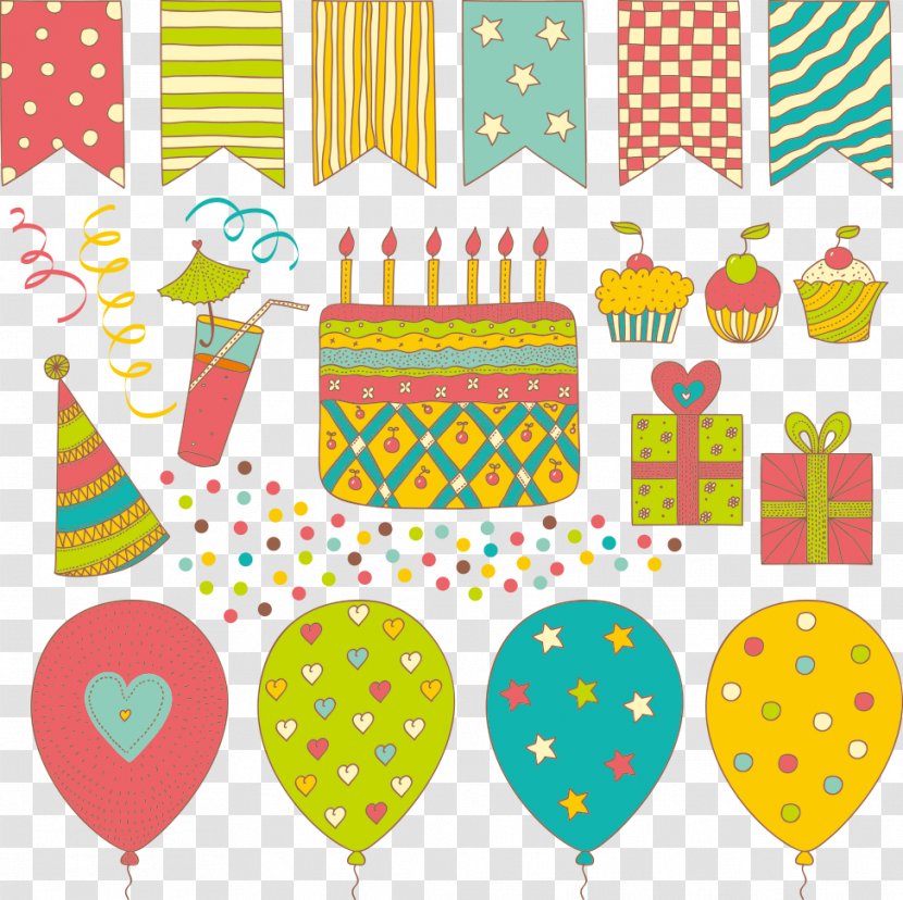 Birthday Cake Toy Balloon Gift - Drawing - Vector And Balloons Transparent PNG