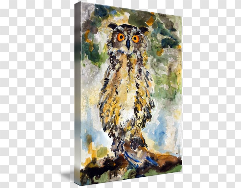Great Horned Owl Watercolor Painting Gallery Wrap - Eurasian Eagleowl Transparent PNG