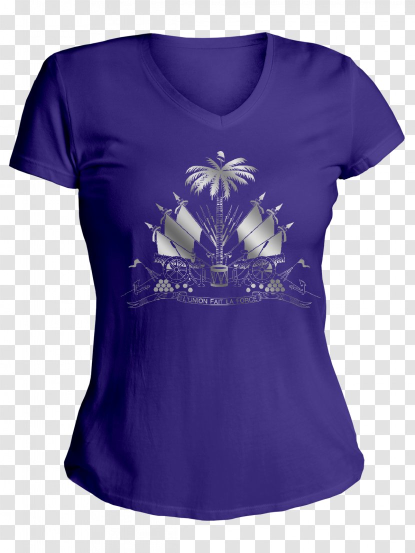 T-shirt Coat Of Arms Haiti Sleeve - Electric Blue - Purple Fashion Transparent PNG