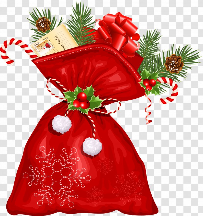 Candy Cane Santa Claus Christmas Clip Art - Card - Bags Cliparts Transparent PNG