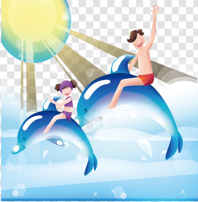 South Korea Child Cartoon Illustration - Poster - Riding A Dolphin Transparent PNG