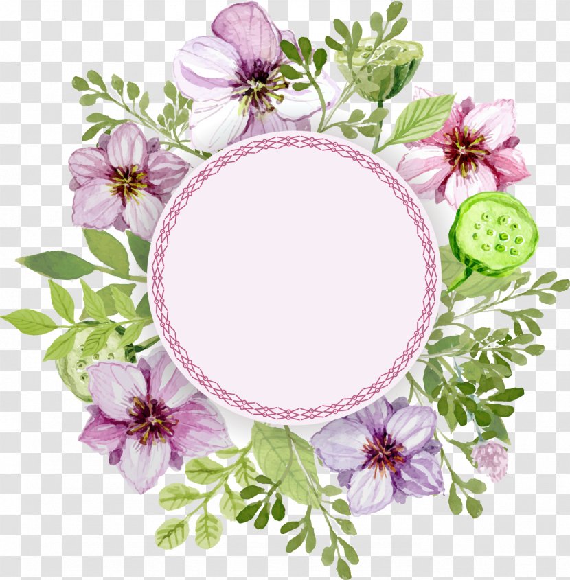 Flower Watercolor Painting Label - Floral Design - Delicate Flowers Leaves Transparent PNG