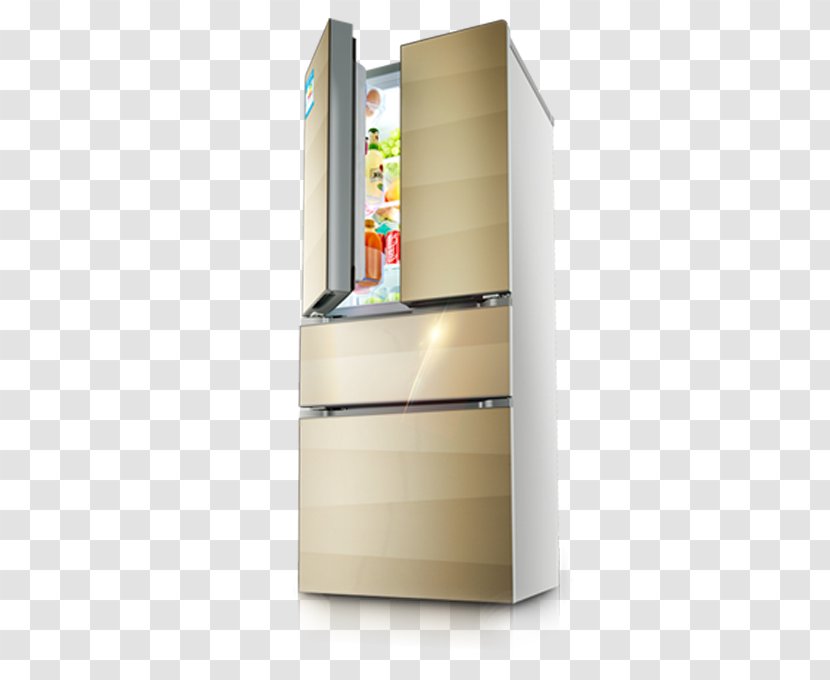 Refrigerator Home Appliance Congelador - Champagne Half Open Four-door Transparent PNG