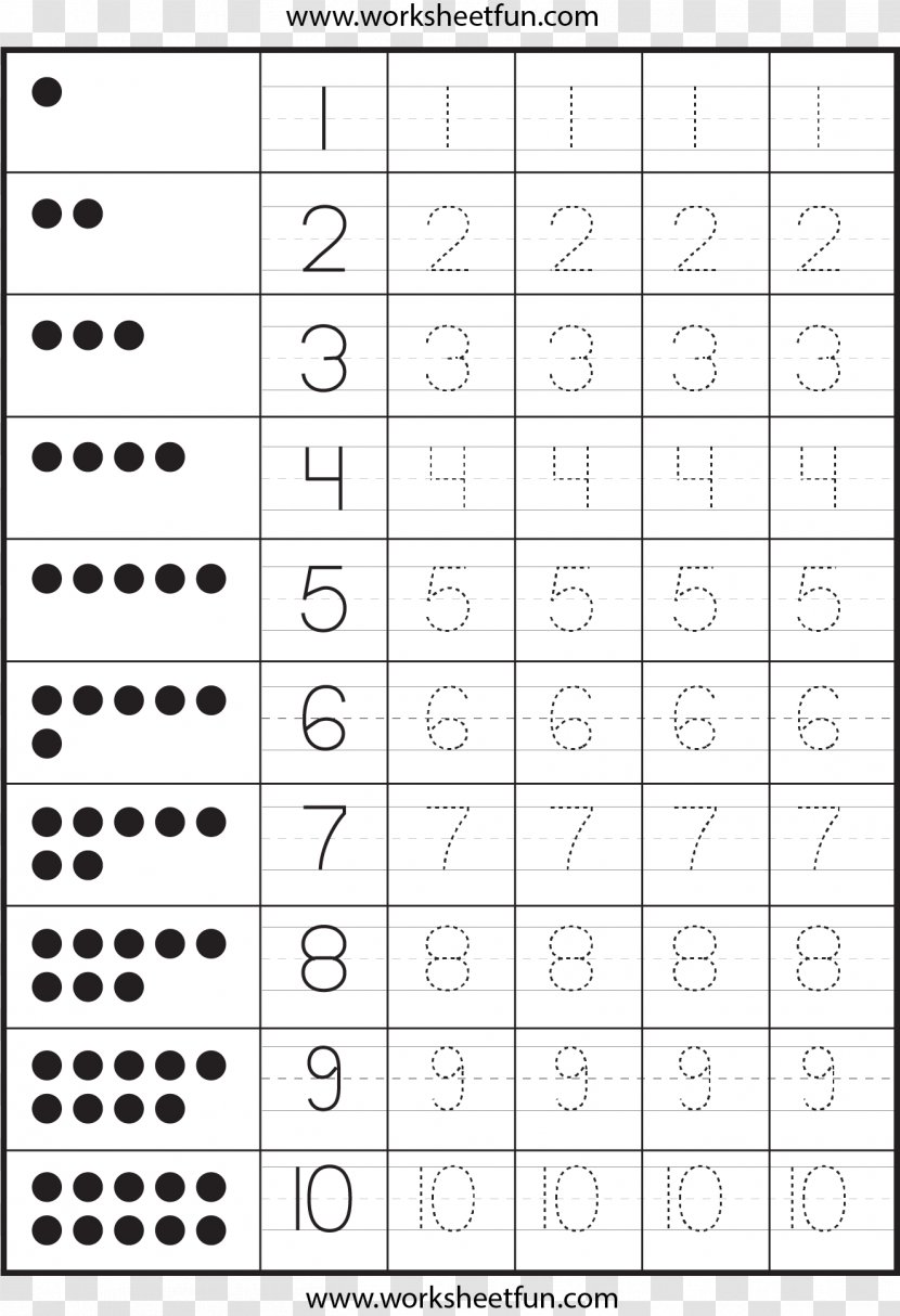 Worksheet Mathematics Writing Pre-school Number - Cartoon - Arabic Numerals Transparent PNG