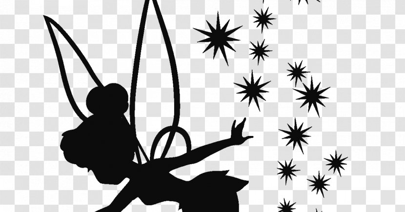 Tinker Bell Wendy Darling Silhouette Drawing Pixie Dust - Black And White Transparent PNG