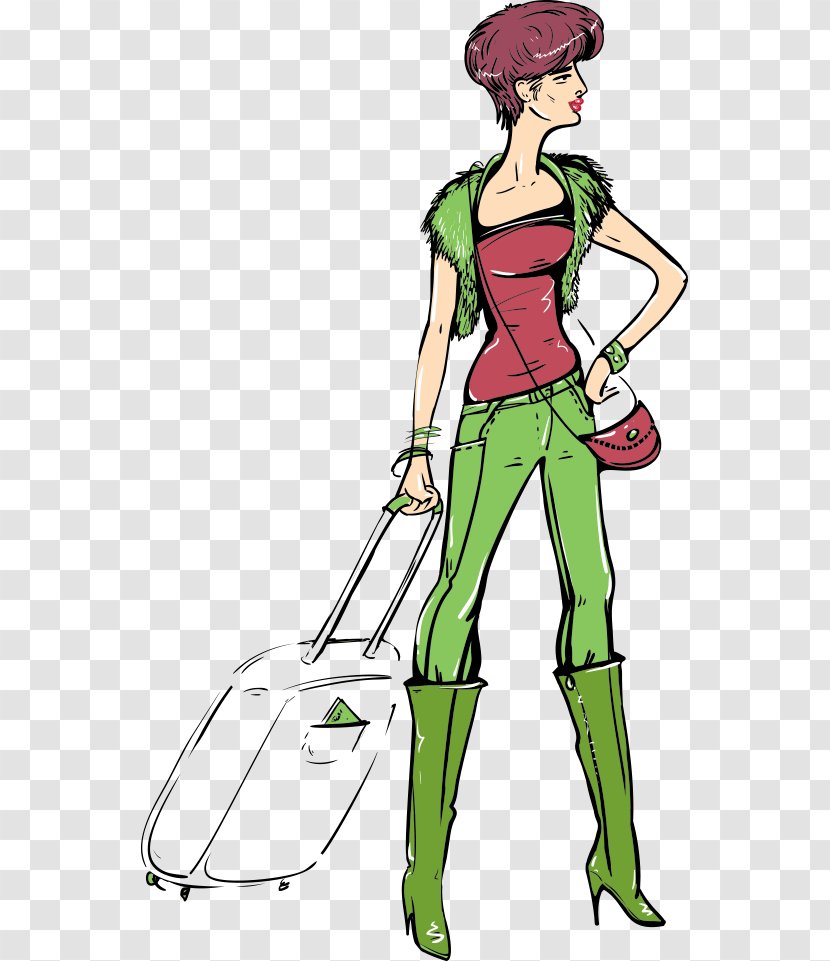 Suitcase Clip Art - Watercolor - Vector Woman Pulling Luggage Transparent PNG