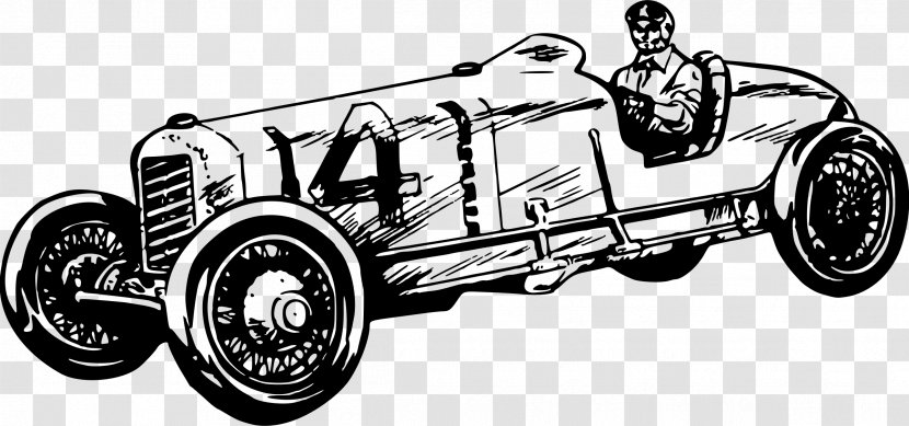 Sports Car Vintage Auto Racing Clip Art - Black And White - Race Transparent PNG
