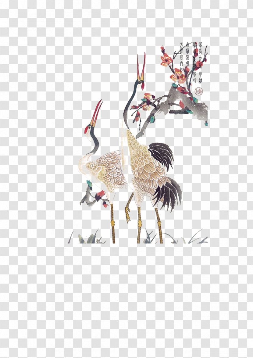 Red-crowned Crane Paper Tattoo - Ink Wash Painting - Hand-painted Ostrich Transparent PNG