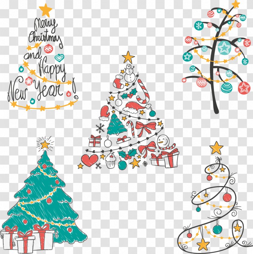 Christmas Tree Euclidean Vector Drawing - Decoration - Hand-painted Transparent PNG