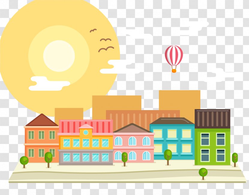 Landscape Flat Design Graphic City - Cartoon - Creative Illustrator Vector Material Transparent PNG