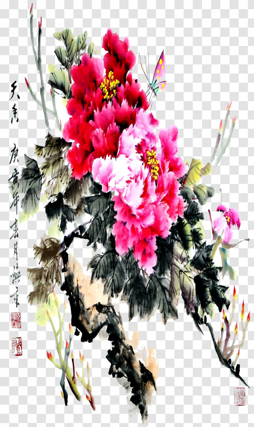 Luoyang Floral Design Moutan Peony Flower - Birdandflower Painting Transparent PNG