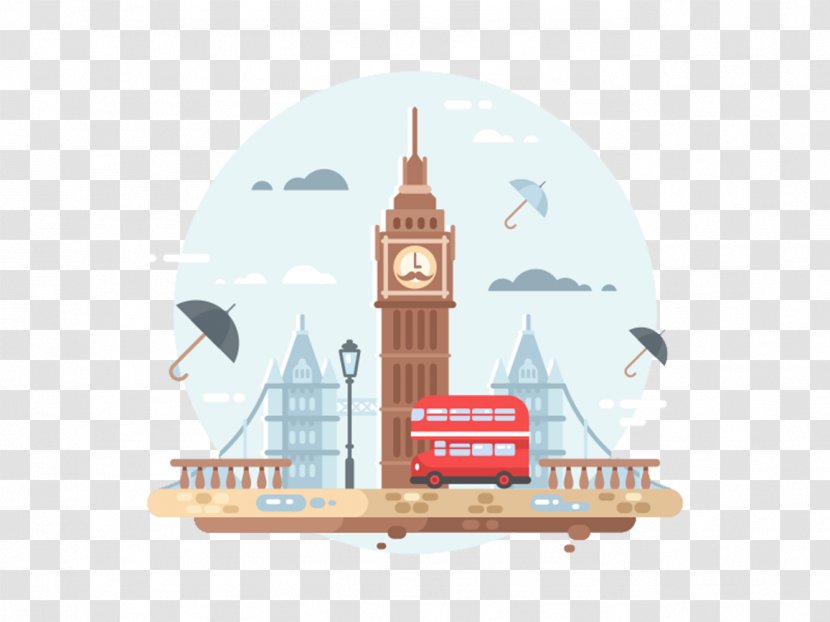 City Of London Flat Design Illustration - London, Big Ben Material Transparent PNG