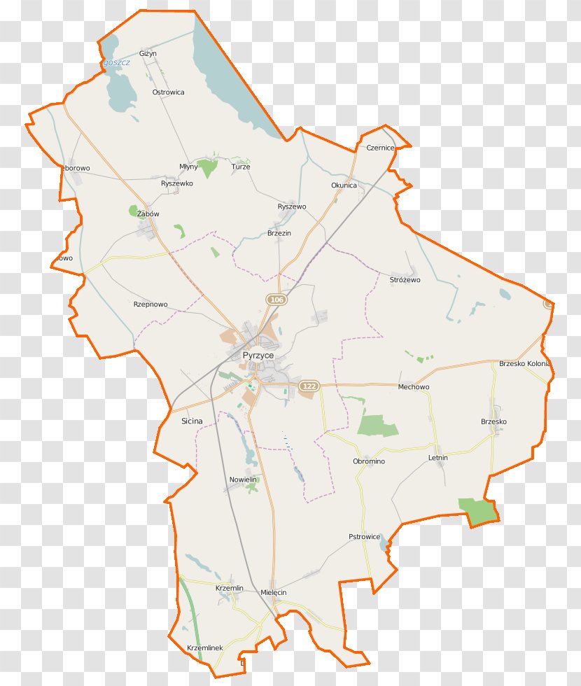 Młyny, West Pomeranian Voivodeship Pyrzyce Nowielin Obromino Brzezin - Map Transparent PNG