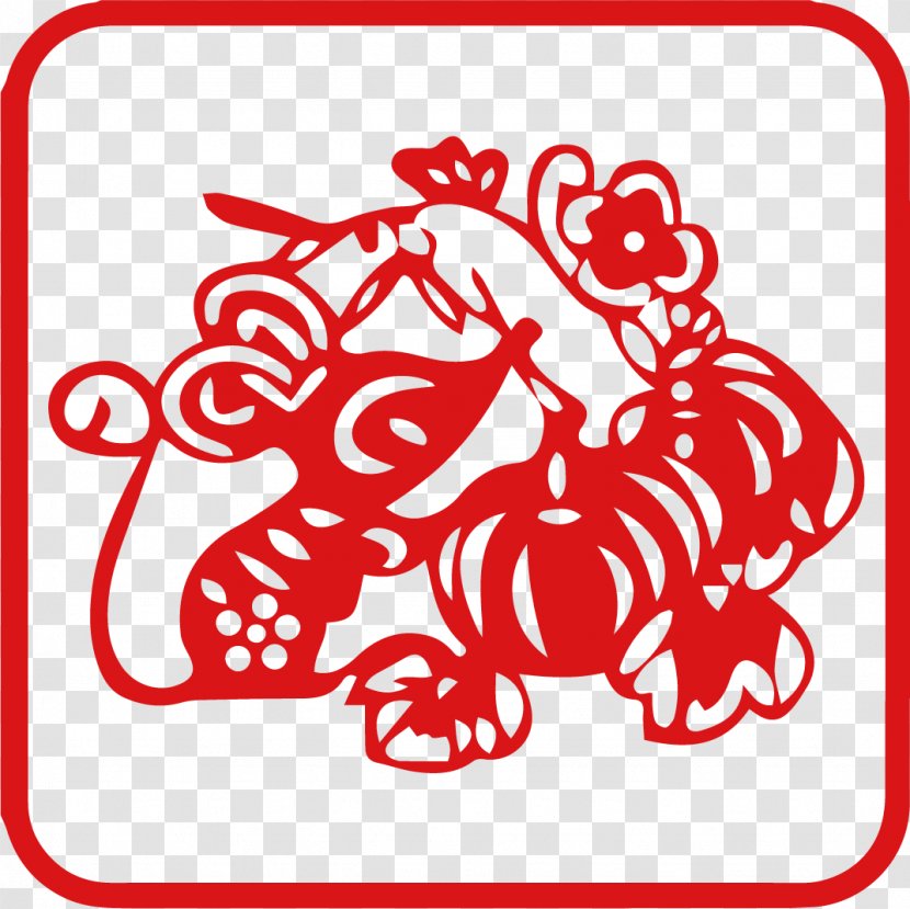 Chinese Zodiac Papercutting Rat Dragon Rabbit - Flower - Vector Silhouette Transparent PNG