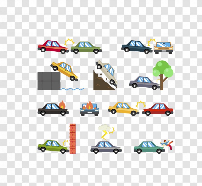 Car Traffic Collision Accident Icon - Vector Color Various Accidents Transparent PNG