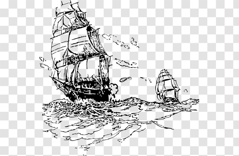 Sailing Ship Sailor Piracy Clip Art - Monochrome Photography Transparent PNG