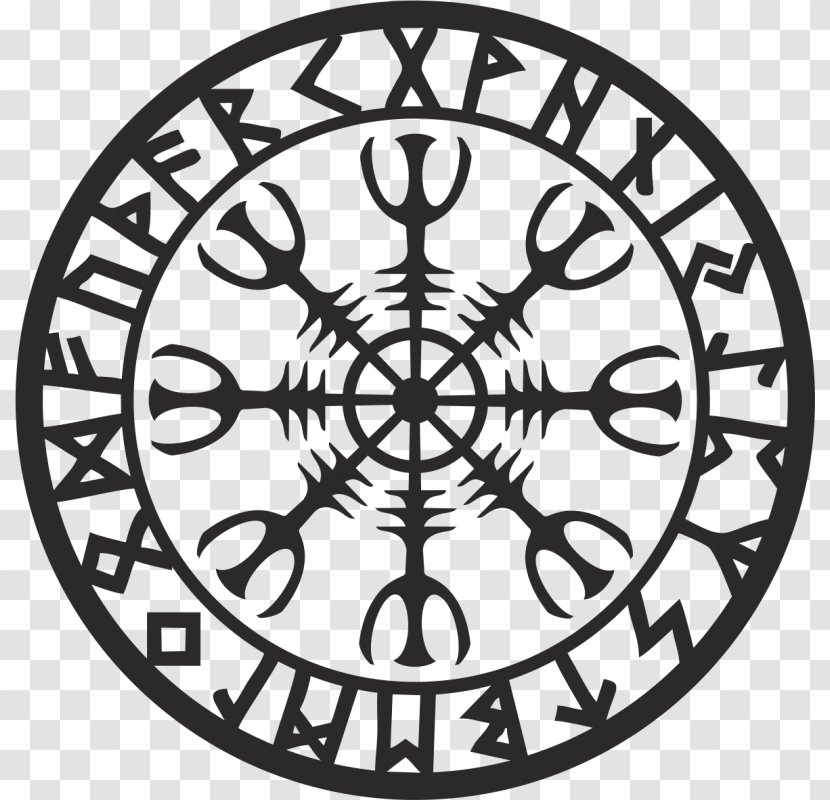Helm Of Awe Runes Icelandic Magical Staves Vegvísir Aegishjalmur - Monochrome Photography - Symbol Transparent PNG