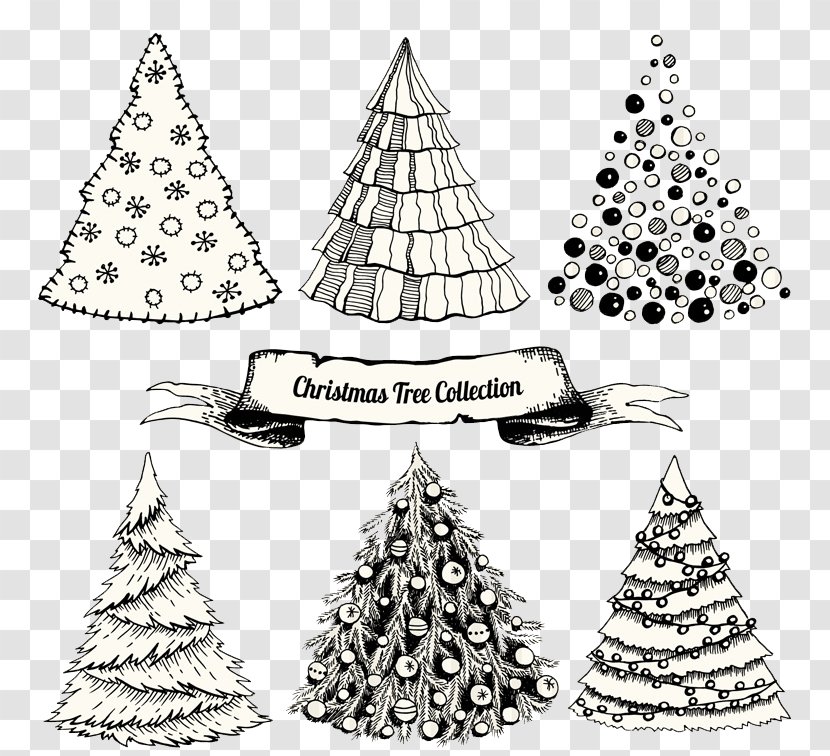 Christmas Tree Illustration - Gift - Hand-painted Vector Transparent PNG