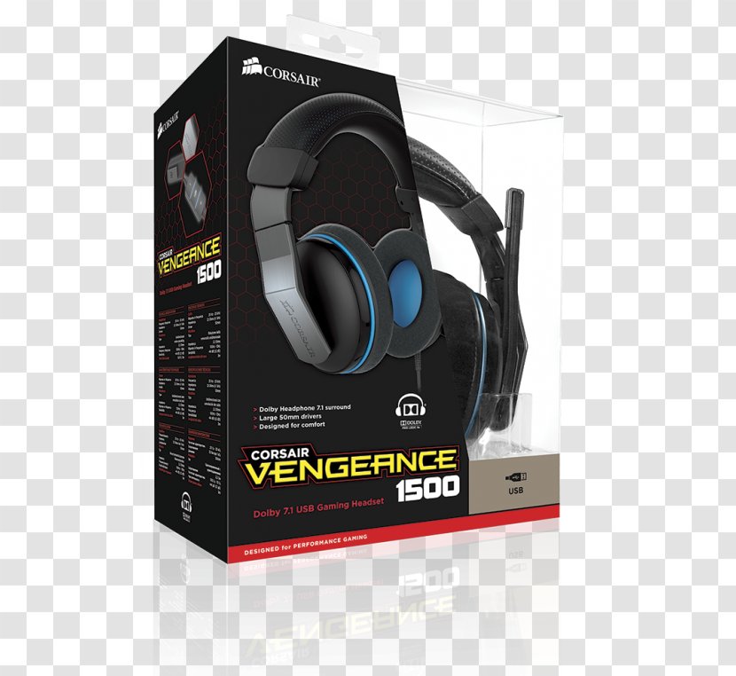 7.1 Surround Sound Corsair Vengeance 1500 CA-9011124-NA Dolby USB Gaming CORSAIR Headset Components - Void Pro Rgb - Set Up Microphone Transparent PNG